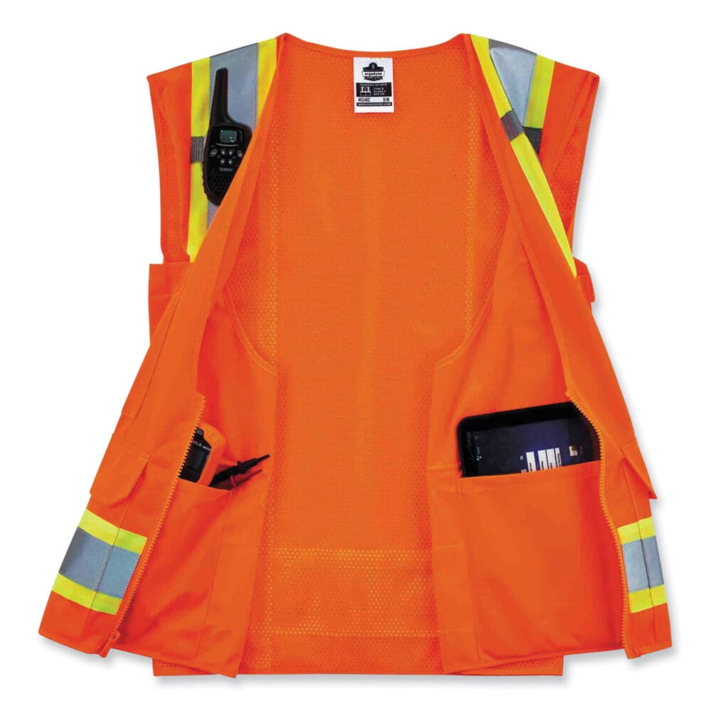 GloWear 8248Z Class 2 Two-Tone Surveyors Zipper Vest, Polyester, Large/X-Large, Orange, Ships in 1-3 Business Days - Image 2