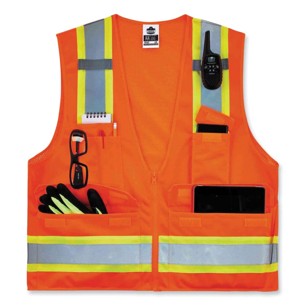 GloWear 8248Z Class 2 Two-Tone Surveyors Zipper Vest, Polyester, Large/X-Large, Orange, Ships in 1-3 Business Days - Image 3