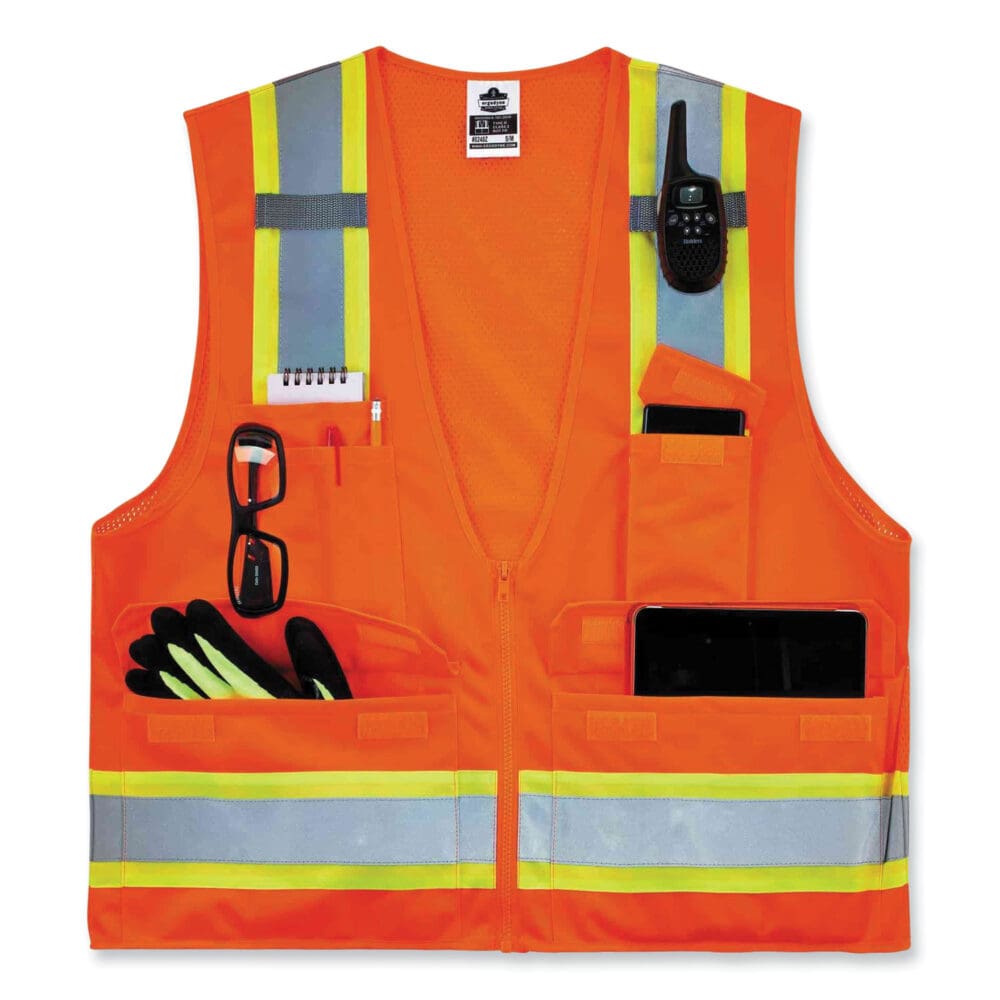 GloWear 8248Z Class 2 Two-Tone Surveyors Zipper Vest, Polyester, 4X-Large/5X-Large, Orange, Ships in 1-3 Business Days - Image 3
