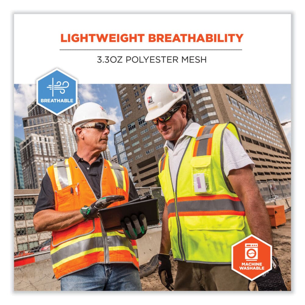 GloWear 8246Z Class 2 Two-Tone Mesh Reflective Binding Zipper Vest, Polyester, Small/Med, Orange, Ships in 1-3 Business Days - Image 5