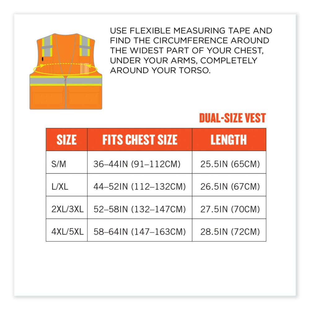 GloWear 8246Z Class 2 Two-Tone Mesh Reflective Binding Zipper Vest, Polyester, Small/Med, Orange, Ships in 1-3 Business Days - Image 8