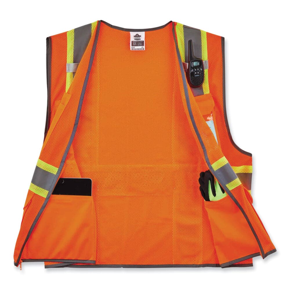 GloWear 8246Z Class 2 Two-Tone Mesh Reflective Binding Zipper Vest, Polyester, Large/XL, Orange, Ships in 1-3 Business Days - Image 2
