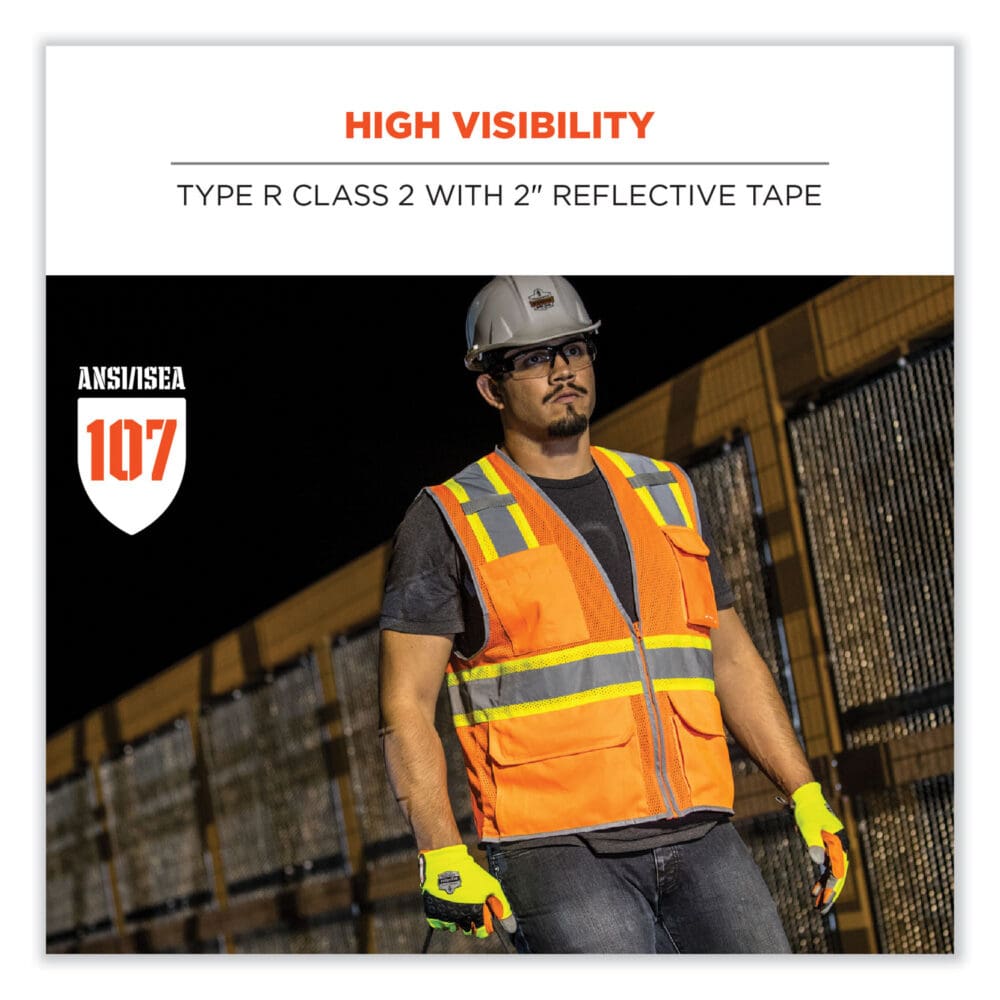 GloWear 8246Z Class 2 Two-Tone Mesh Reflective Binding Zipper Vest, Polyester, Large/XL, Orange, Ships in 1-3 Business Days - Image 4