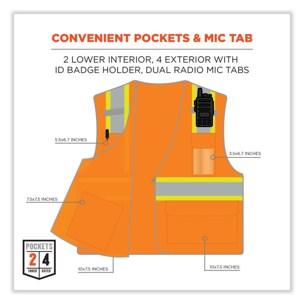GloWear 8246Z Class 2 Two-Tone Mesh Reflective Binding Zipper Vest, Polyester, Large/XL, Orange, Ships in 1-3 Business Days - Image 5