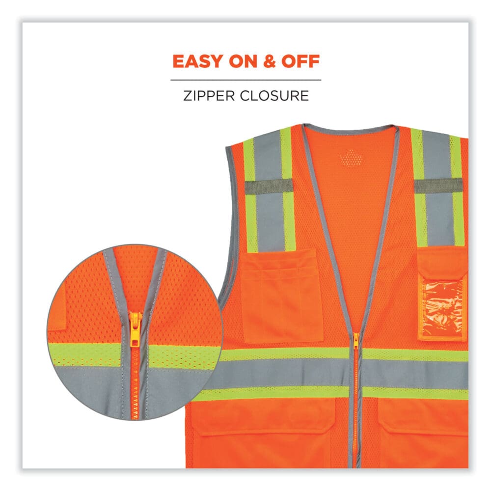 GloWear 8246Z Class 2 Two-Tone Mesh Reflective Binding Zipper Vest, Polyester, Large/XL, Orange, Ships in 1-3 Business Days - Image 7