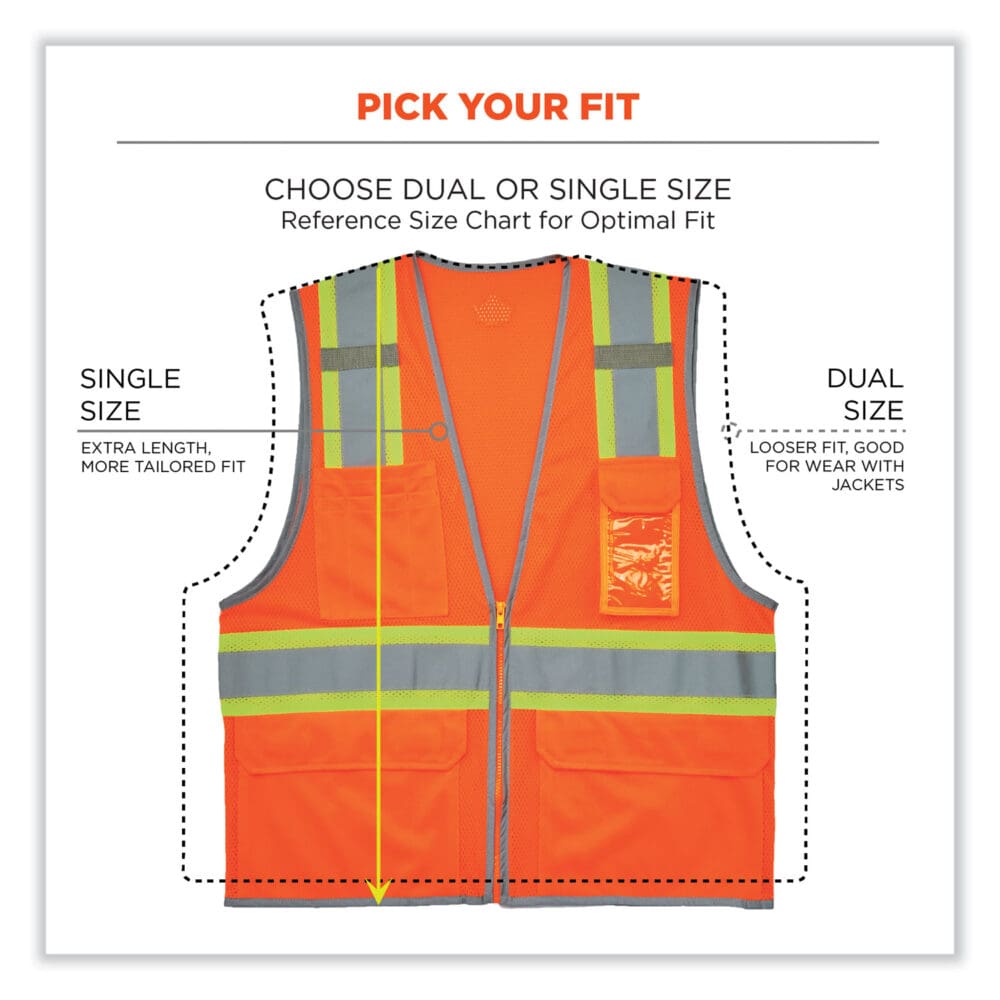 GloWear 8246Z Class 2 Two-Tone Mesh Reflective Binding Zipper Vest, Polyester, Large/XL, Orange, Ships in 1-3 Business Days - Image 8