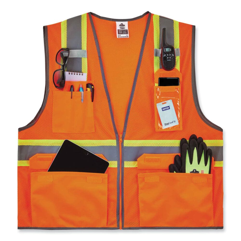 GloWear 8246Z Class 2 Two-Tone Mesh Reflective Binding Zipper Vest, Polyester, Large/XL, Orange, Ships in 1-3 Business Days - Image 10