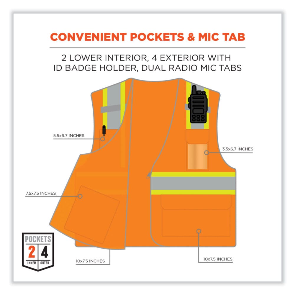 GloWear 8246Z Class 2 Two-Tone Mesh Reflective Binding Zipper Vest, Polyester, 2XL/3XL, Orange, Ships in 1-3 Business Days - Image 4