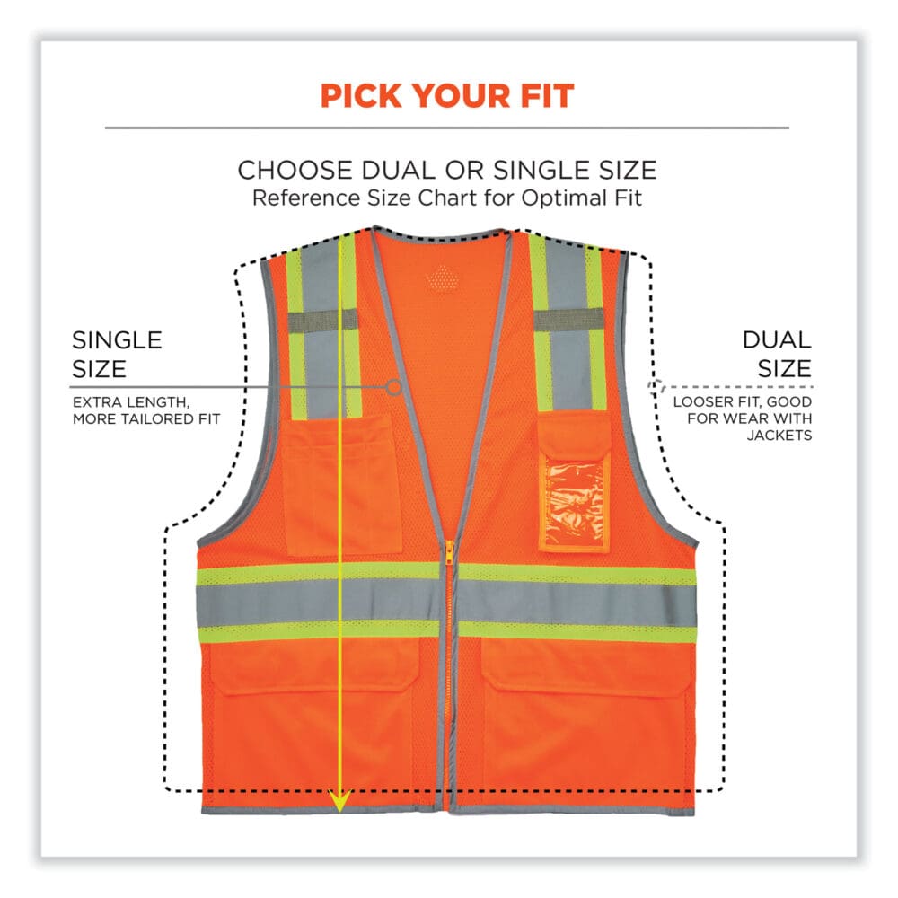 GloWear 8246Z Class 2 Two-Tone Mesh Reflective Binding Zipper Vest, Polyester, 4XL/5XL, Orange, Ships in 1-3 Business Days - Image 7