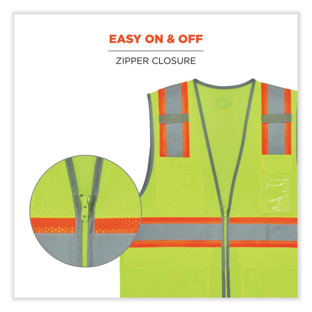 GloWear 8246Z Class 2 Two-Tone Mesh Reflective Binding Zipper Vest, Polyester, 4X-Large/5XL, Lime, Ships in 1-3 Business Days - Image 5
