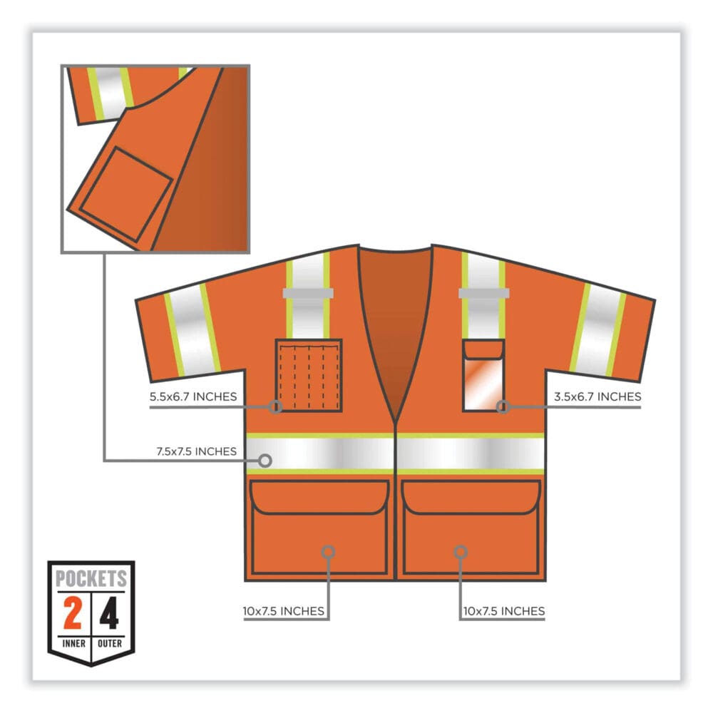 GloWear 8346Z Class 3 Two-Tone Hi-Vis Surveyor Zipper Vest, 4X-Large/5X-Large, Orange, Ships in 1-3 Business Days - Image 3