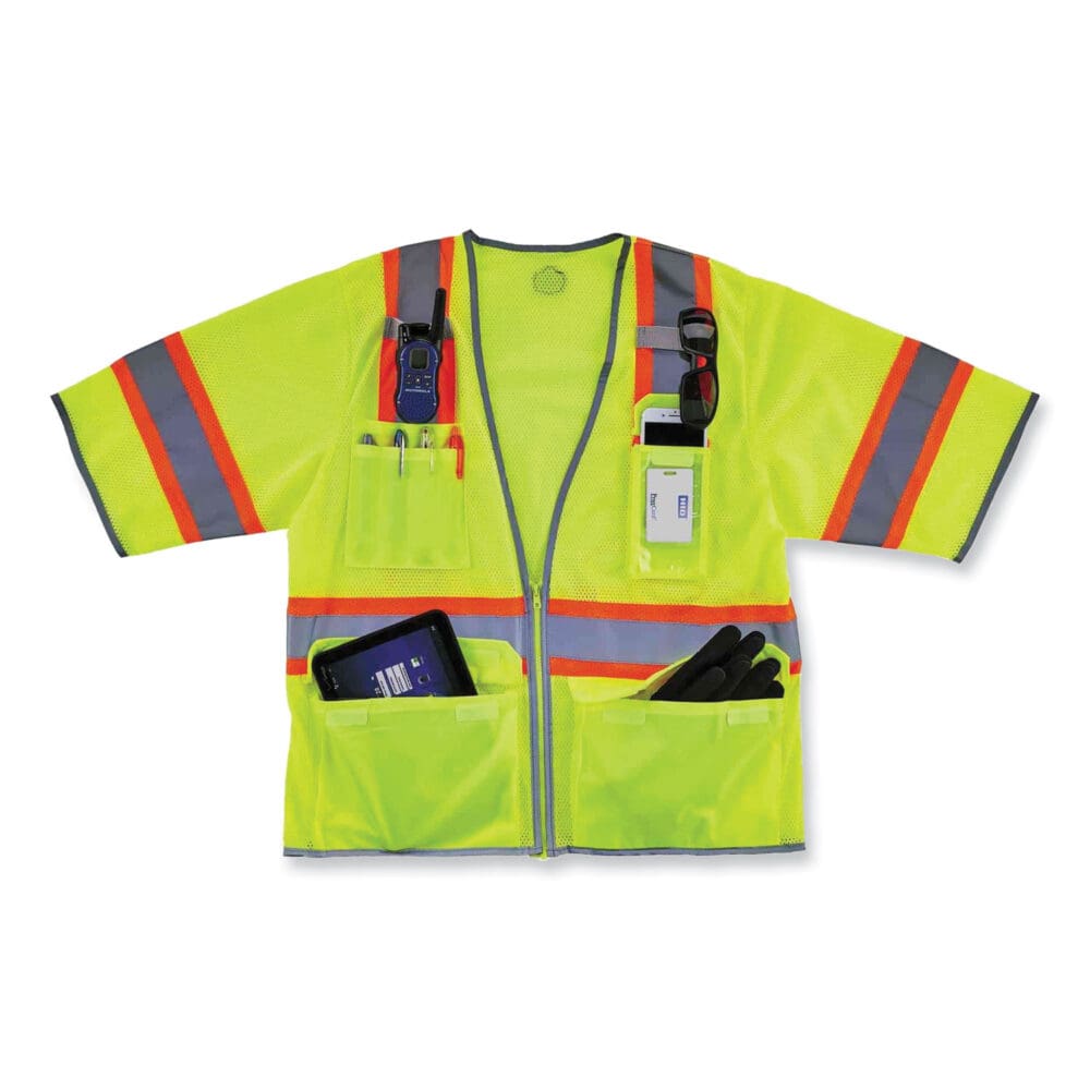 GloWear 8346Z Class 3 Two-Tone Hi-Vis Surveyor Zipper Vest, Small/Medium, Lime, Ships in 1-3 Business Days - Image 3
