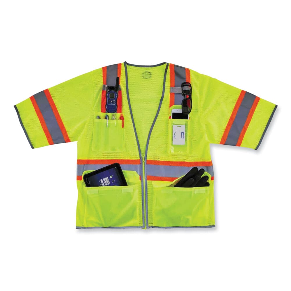 GloWear 8346Z Class 3 Two-Tone Hi-Vis Surveyor Zipper Vest, Large/X-Large, Lime, Ships in 1-3 Business Days - Image 3
