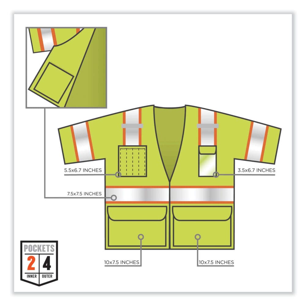 GloWear 8346Z Class 3 Two-Tone Hi-Vis Surveyor Zipper Vest, Large/X-Large, Lime, Ships in 1-3 Business Days - Image 4