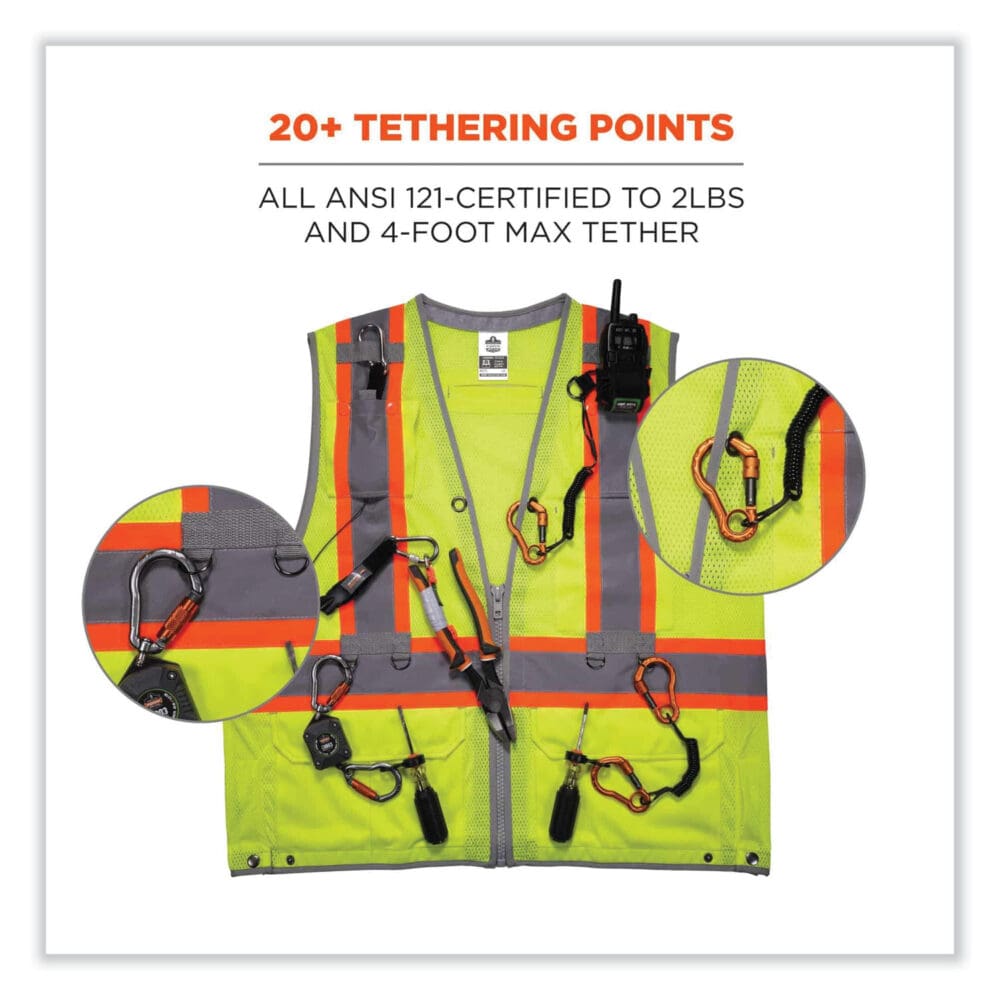 GloWear 8231TV Class 2 Hi-Vis Tool Tethering Safety Vest, Polyester, Small/Medium, Lime, Ships in 1-3 Business Days - Image 4