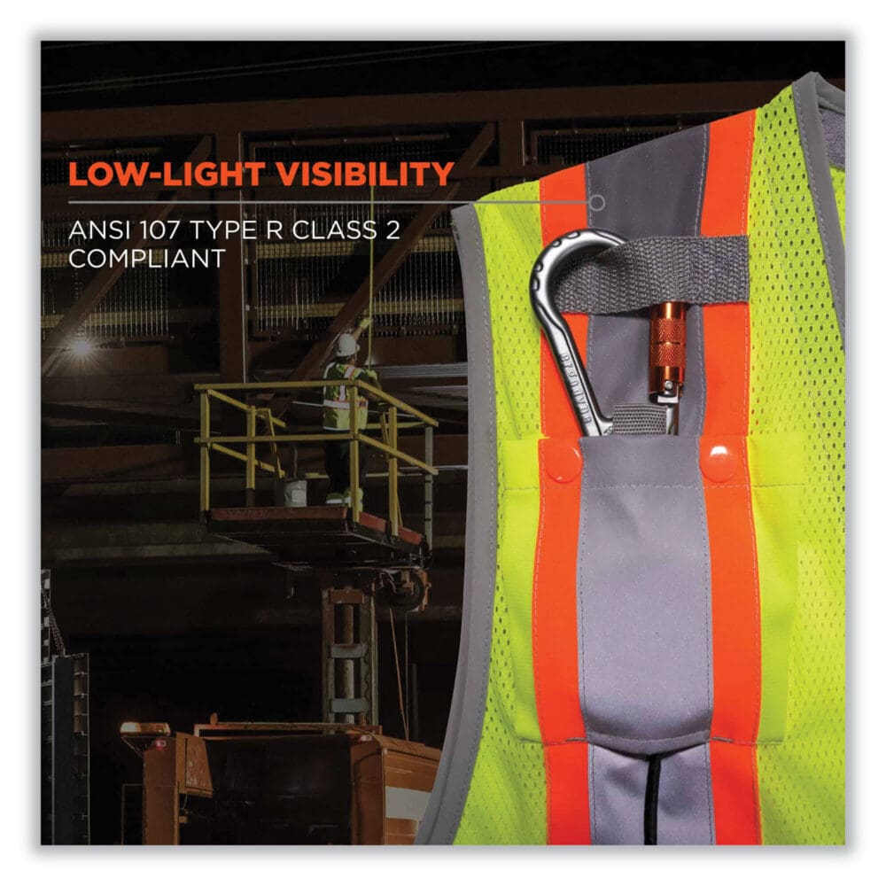 GloWear 8231TV Class 2 Hi-Vis Tool Tethering Safety Vest, Polyester, Small/Medium, Lime, Ships in 1-3 Business Days - Image 6