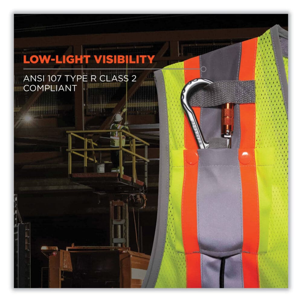 GloWear 8231TV Class 2 Hi-Vis Tool Tethering Safety Vest, Polyester, 2X-Large/3X-Large, Lime, Ships in 1-3 Business Days - Image 5