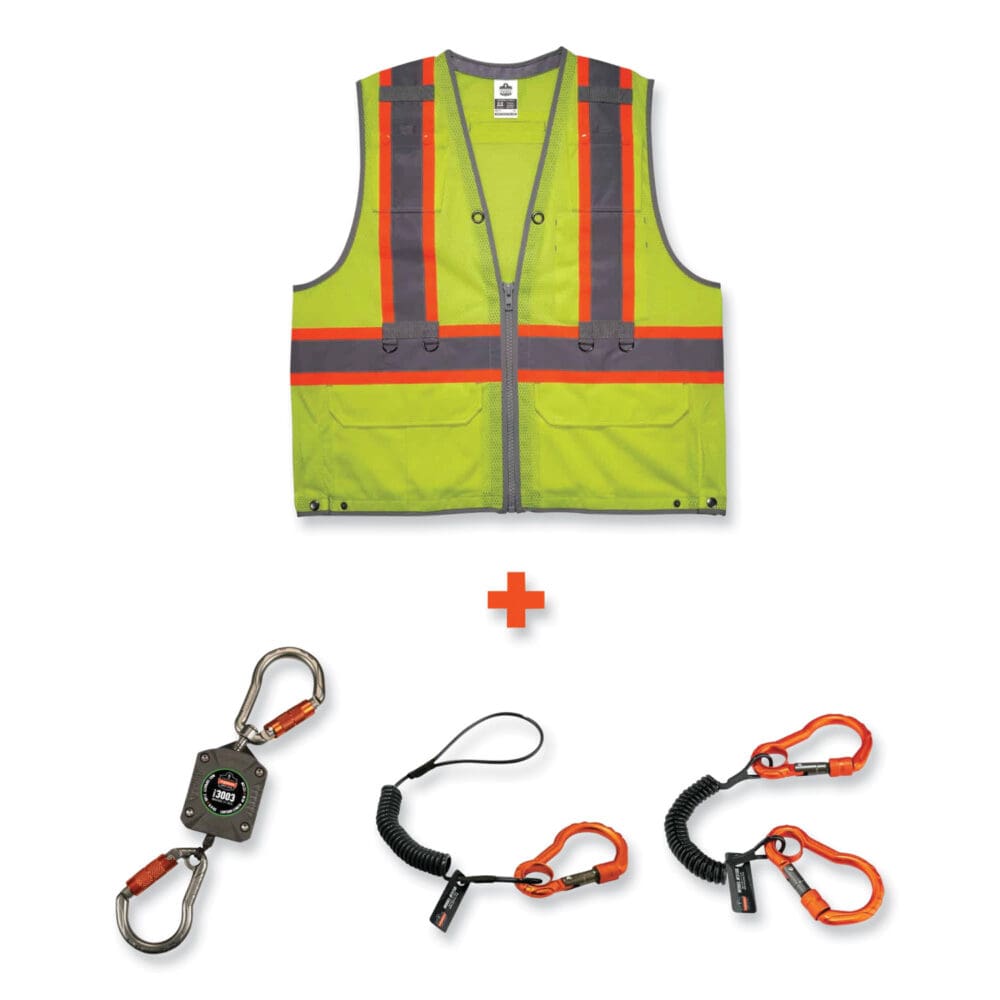 GloWear 8231TVK Class 2 Hi-Vis Tool Tethering Safety Vest Kit, Polyester, Small/Medium, Lime, Ships in 1-3 Business Days - Image 10