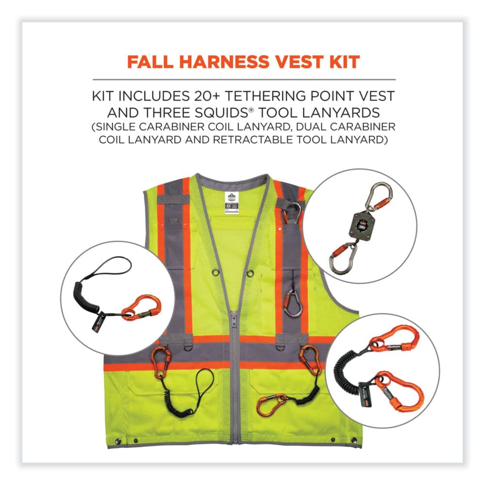GloWear 8231TVK Class 2 Hi-Vis Tool Tethering Safety Vest Kit, Polyester, Small/Medium, Lime, Ships in 1-3 Business Days - Image 3