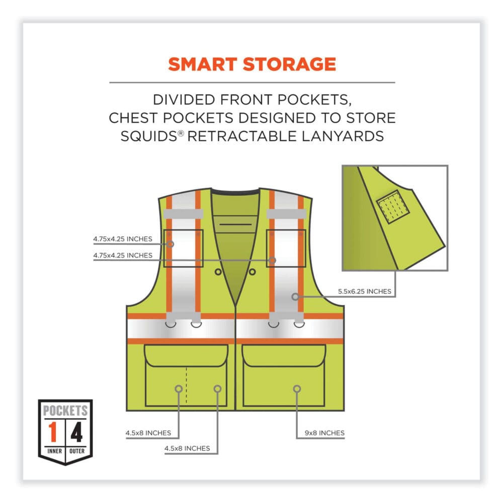GloWear 8231TVK Class 2 Hi-Vis Tool Tethering Safety Vest Kit, Polyester, Small/Medium, Lime, Ships in 1-3 Business Days - Image 7