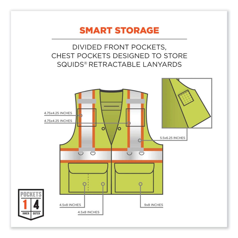 GloWear 8231TVK Class 2 Hi-Vis Tool Tethering Safety Vest Kit, Polyester, Large/X-Large, Lime, Ships in 1-3 Business Days - Image 7