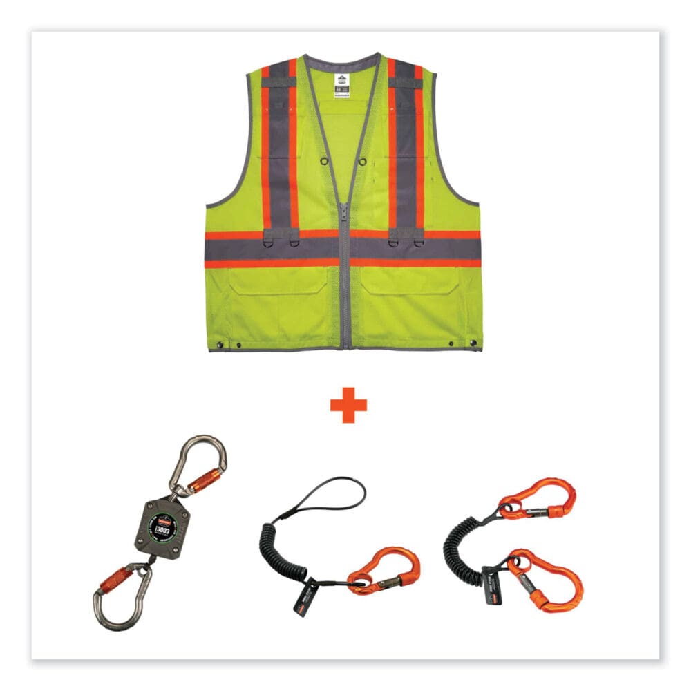 GloWear 8231TVK Class 2 Hi-Vis Tool Tethering Safety Vest Kit, Polyester, 2X-Large/3X-Large, Lime, Ships in 1-3 Business Days - Image 2