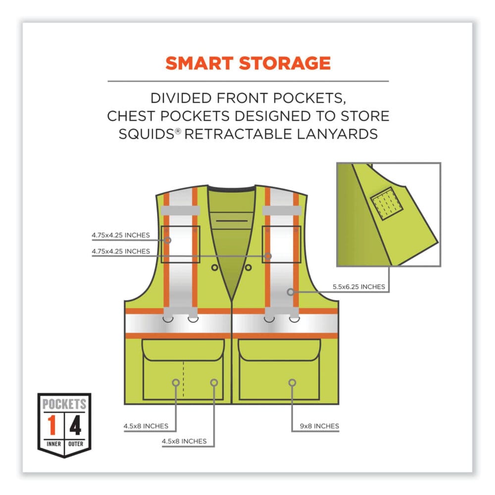 GloWear 8231TVK Class 2 Hi-Vis Tool Tethering Safety Vest Kit, Polyester, 2X-Large/3X-Large, Lime, Ships in 1-3 Business Days - Image 8