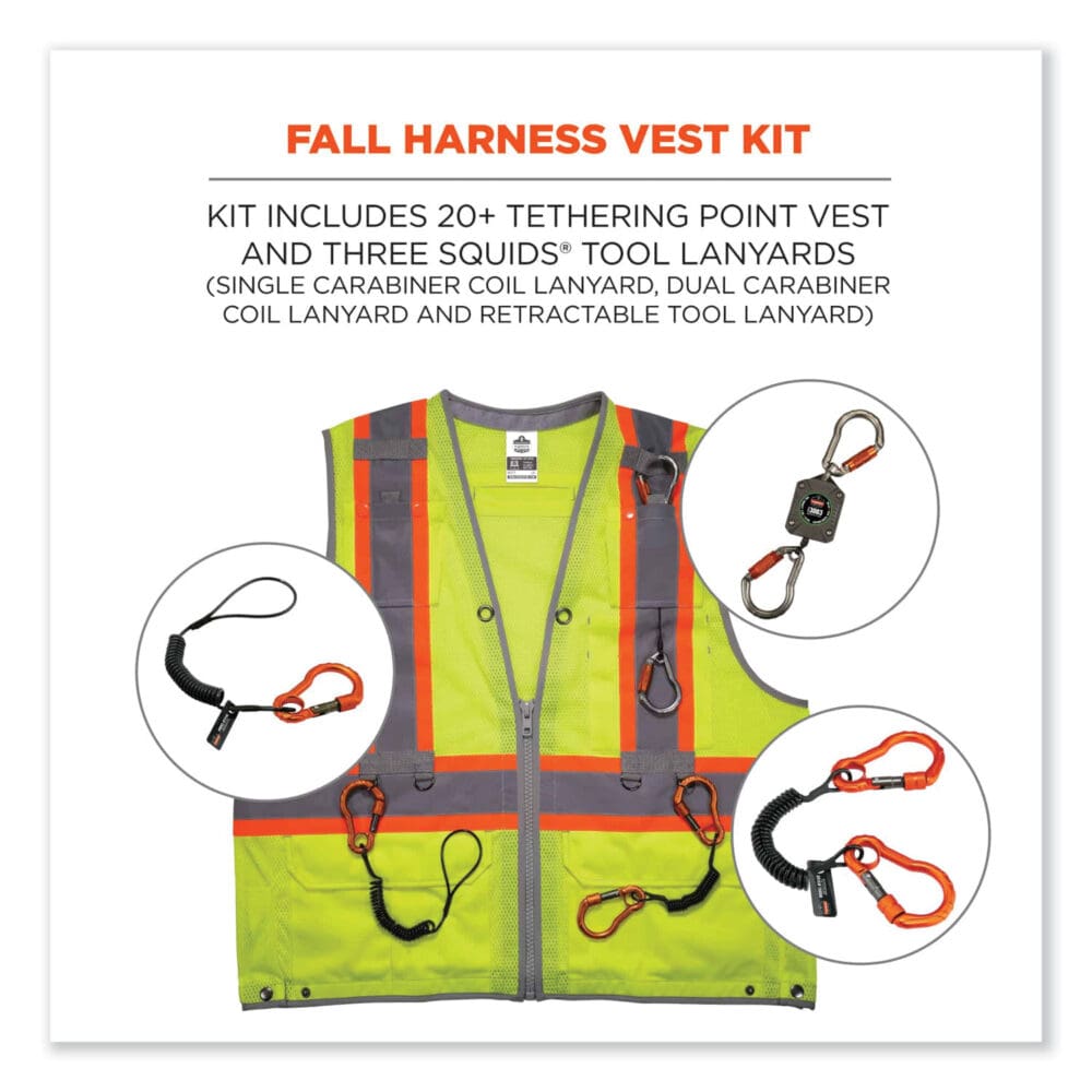 GloWear 8231TVK Class 2 Hi-Vis Tool Tethering Safety Vest Kit, Polyester, 4X-Large/5X-Large, Lime, Ships in 1-3 Business Days - Image 3