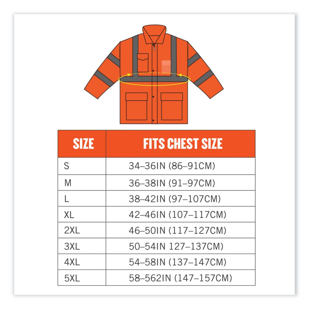 GloWear 8365 Class 3 Hi-Vis Rain Jacket, Polyester, Large, Orange, Ships in 1-3 Business Days - Image 8