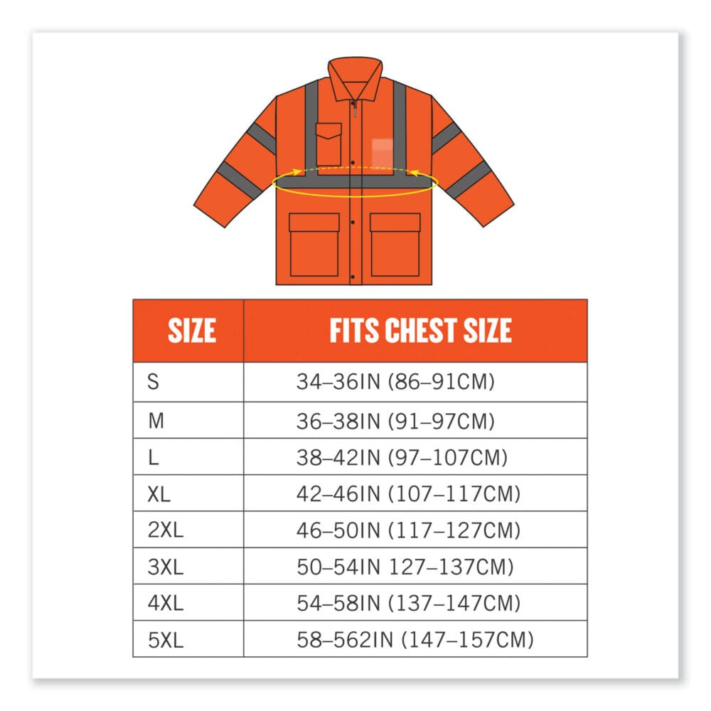 GloWear 8365 Class 3 Hi-Vis Rain Jacket, Polyester, 3X-Large, Orange, Ships in 1-3 Business Days - Image 8
