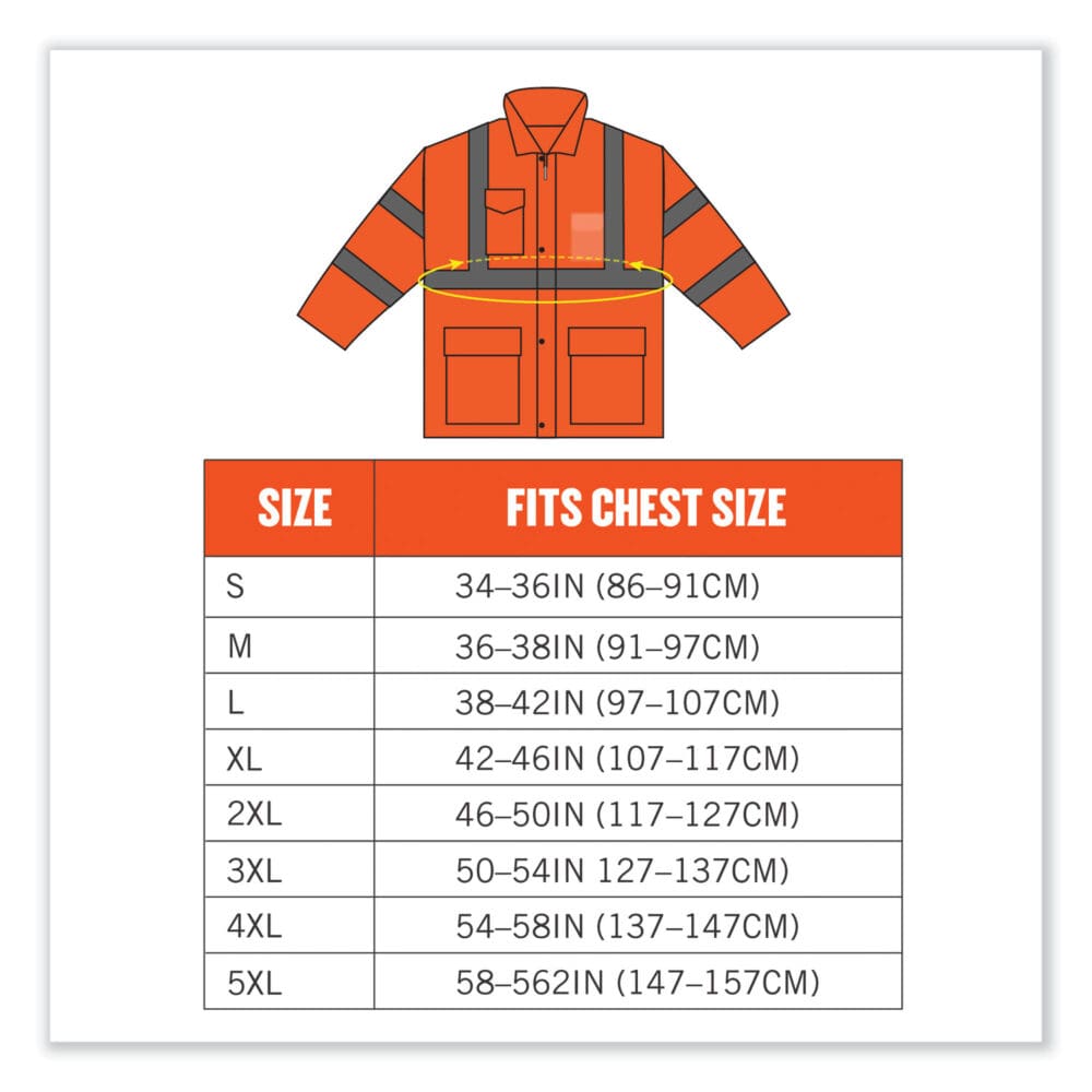 GloWear 8365 Class 3 Hi-Vis Rain Jacket, Polyester, 4X-Large, Orange, Ships in 1-3 Business Days - Image 8