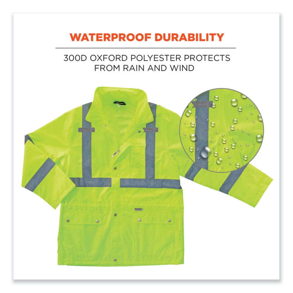 GloWear 8365 Class 3 Hi-Vis Rain Jacket, Polyester, Small, Lime, Ships in 1-3 Business Days - Image 2