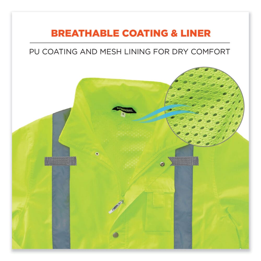 GloWear 8365 Class 3 Hi-Vis Rain Jacket, Polyester, Small, Lime, Ships in 1-3 Business Days - Image 3