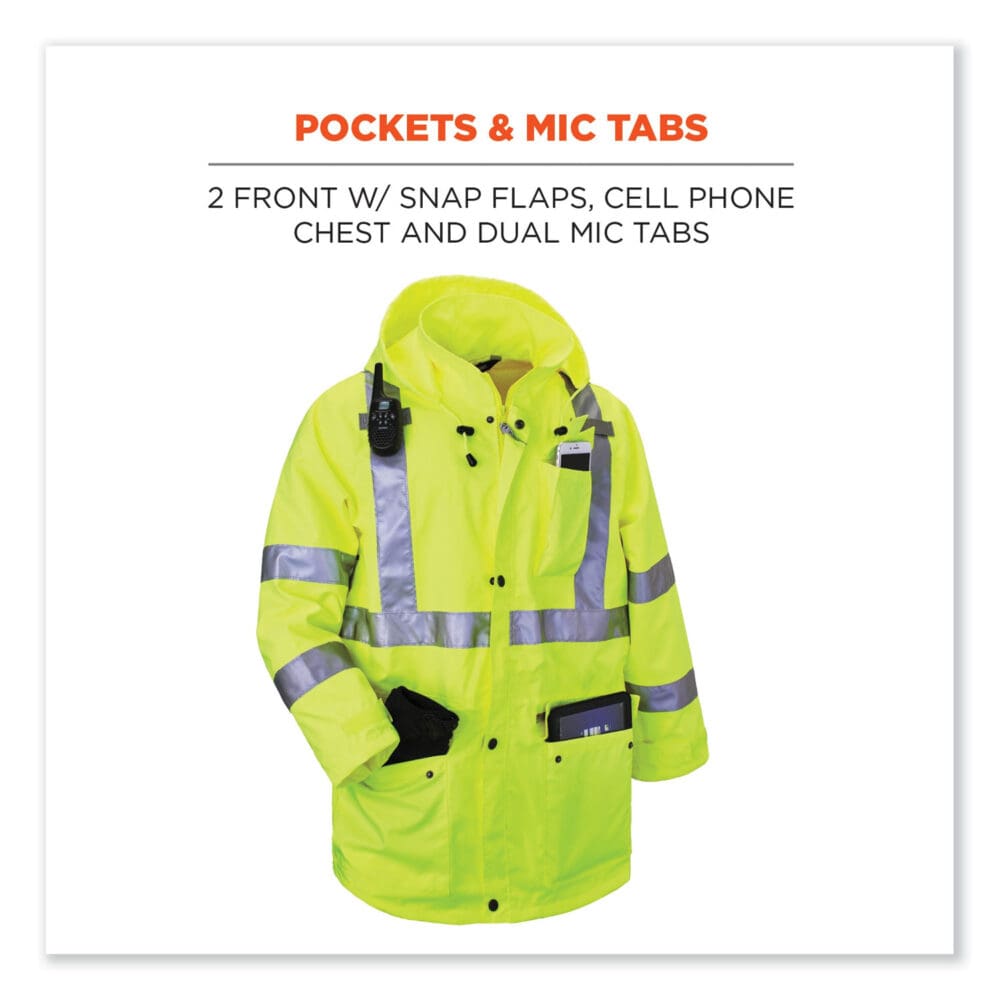 GloWear 8365 Class 3 Hi-Vis Rain Jacket, Polyester, Small, Lime, Ships in 1-3 Business Days - Image 7