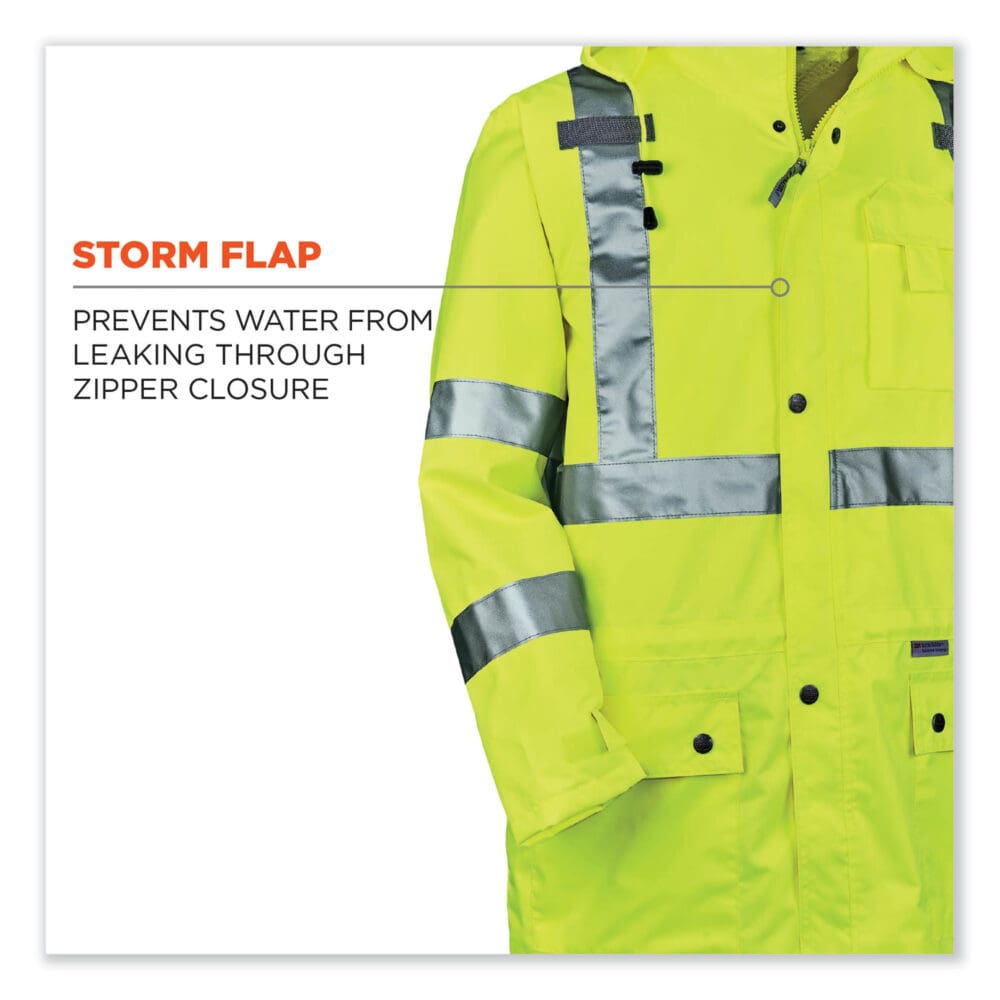 GloWear 8365 Class 3 Hi-Vis Rain Jacket, Polyester, Large, Lime, Ships in 1-3 Business Days - Image 4