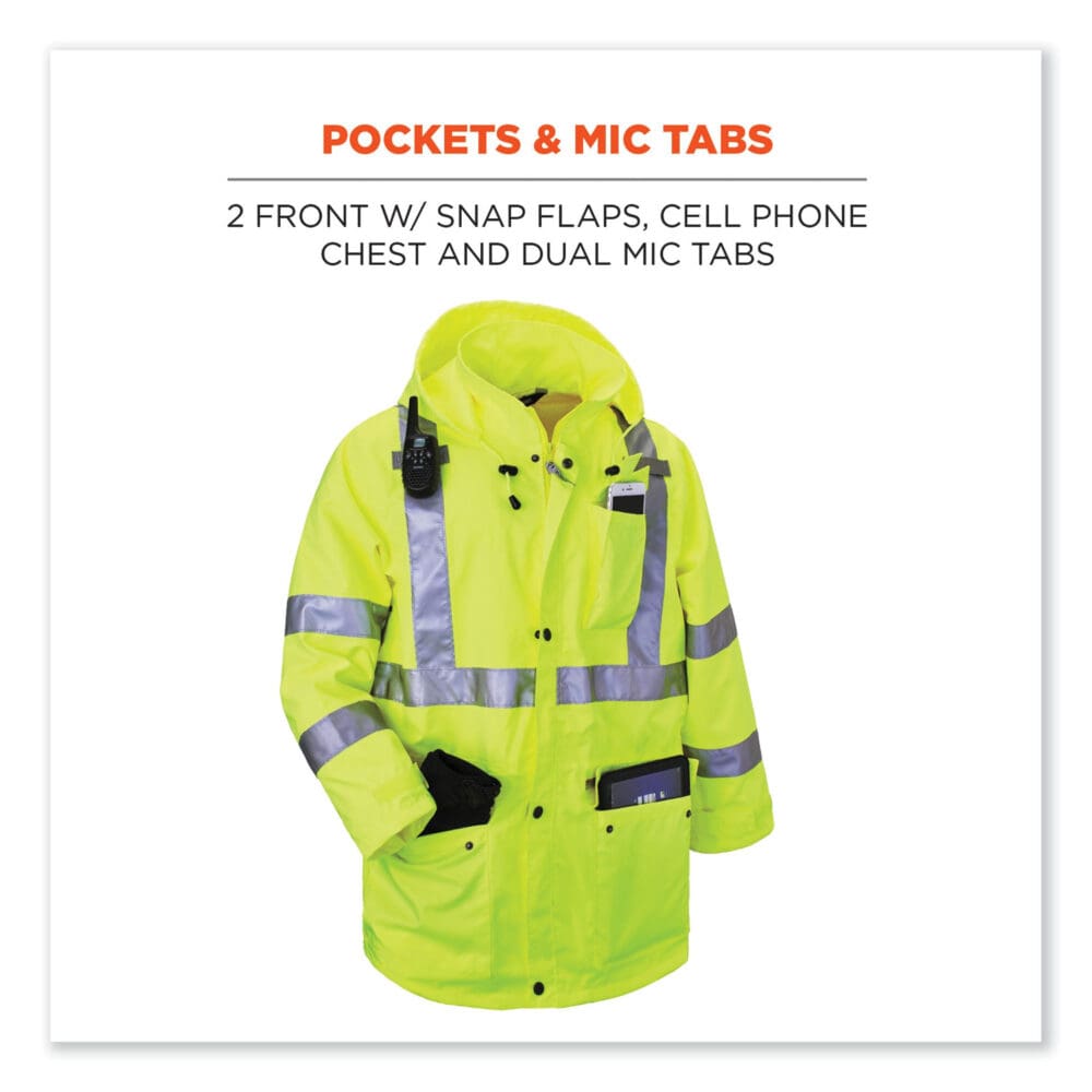 GloWear 8365 Class 3 Hi-Vis Rain Jacket, Polyester, X-Large, Lime, Ships in 1-3 Business Days - Image 7