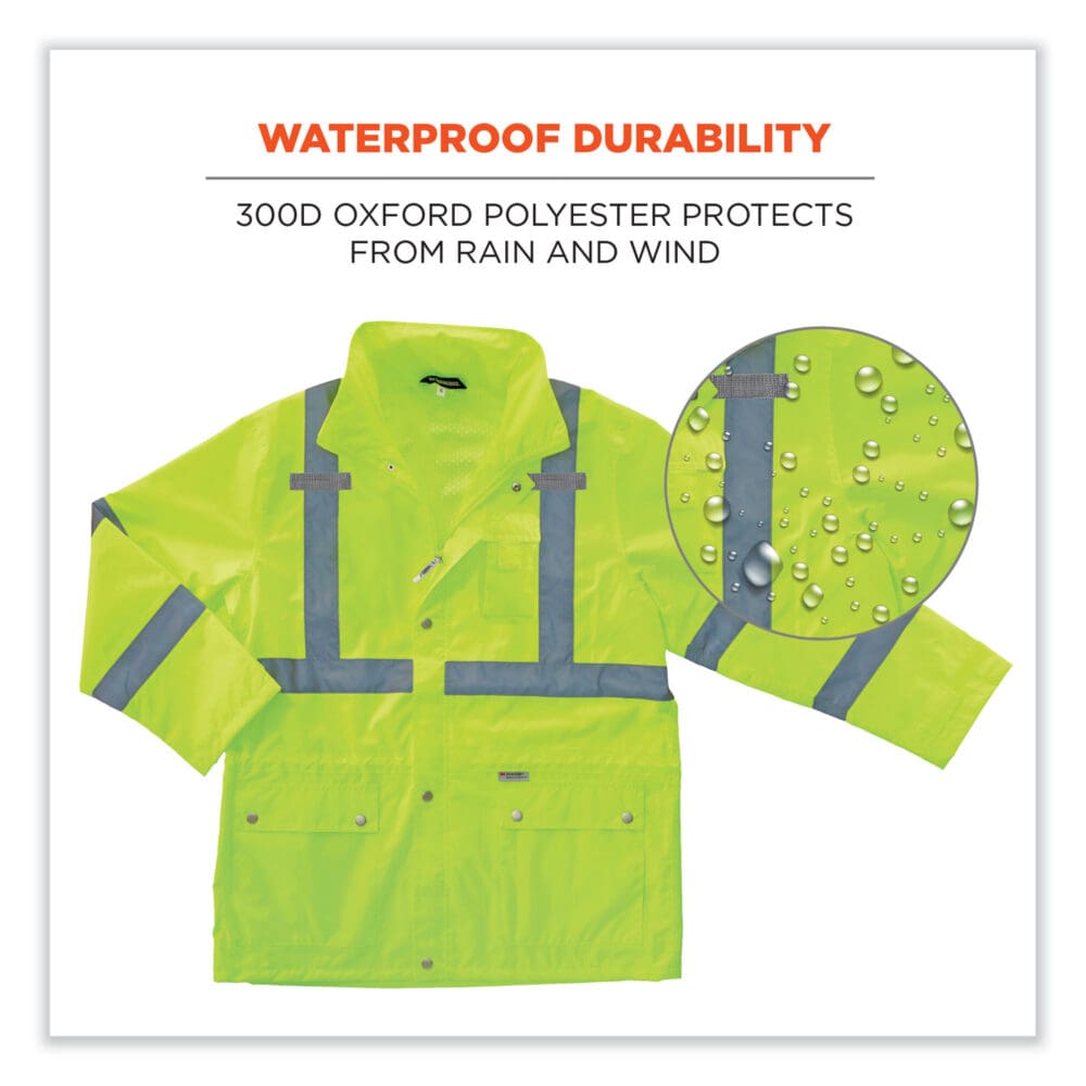 GloWear 8365 Class 3 Hi-Vis Rain Jacket, Polyester, 2X-Large, Lime, Ships in 1-3 Business Days - Image 2
