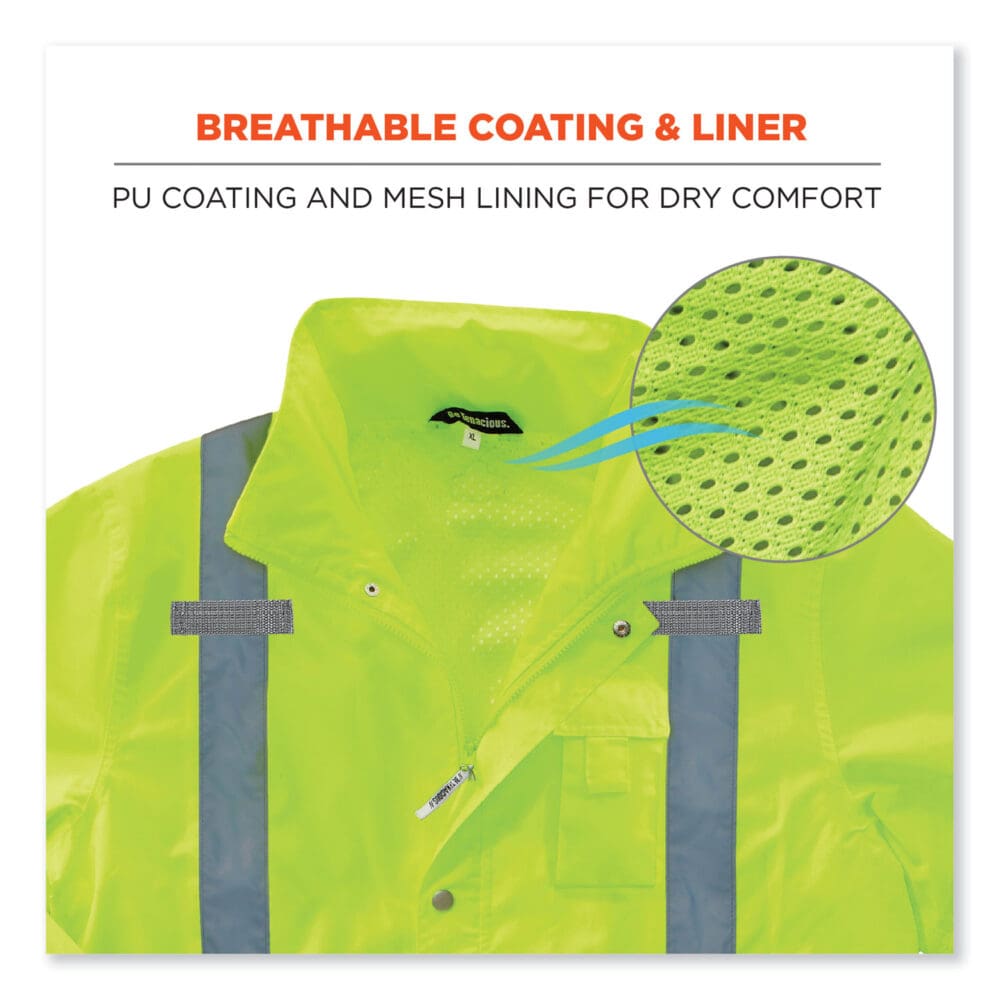 GloWear 8365 Class 3 Hi-Vis Rain Jacket, Polyester, 2X-Large, Lime, Ships in 1-3 Business Days - Image 3