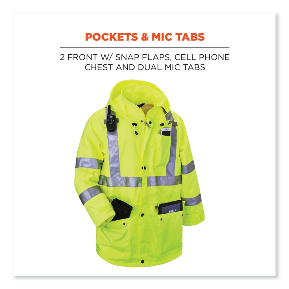 GloWear 8365 Class 3 Hi-Vis Rain Jacket, Polyester, 2X-Large, Lime, Ships in 1-3 Business Days - Image 7