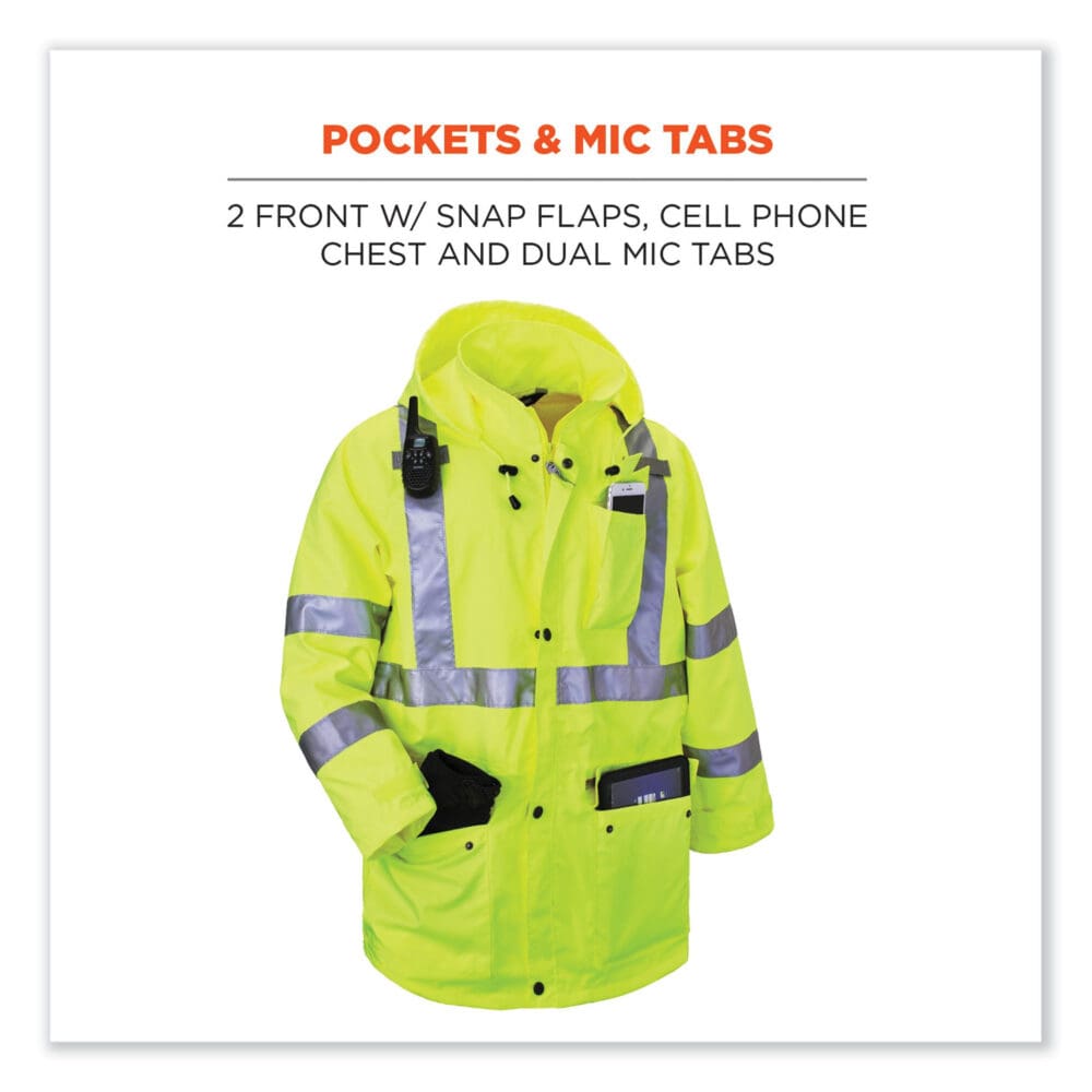 GloWear 8365 Class 3 Hi-Vis Rain Jacket, Polyester, 5X-Large, Lime, Ships in 1-3 Business Days - Image 7