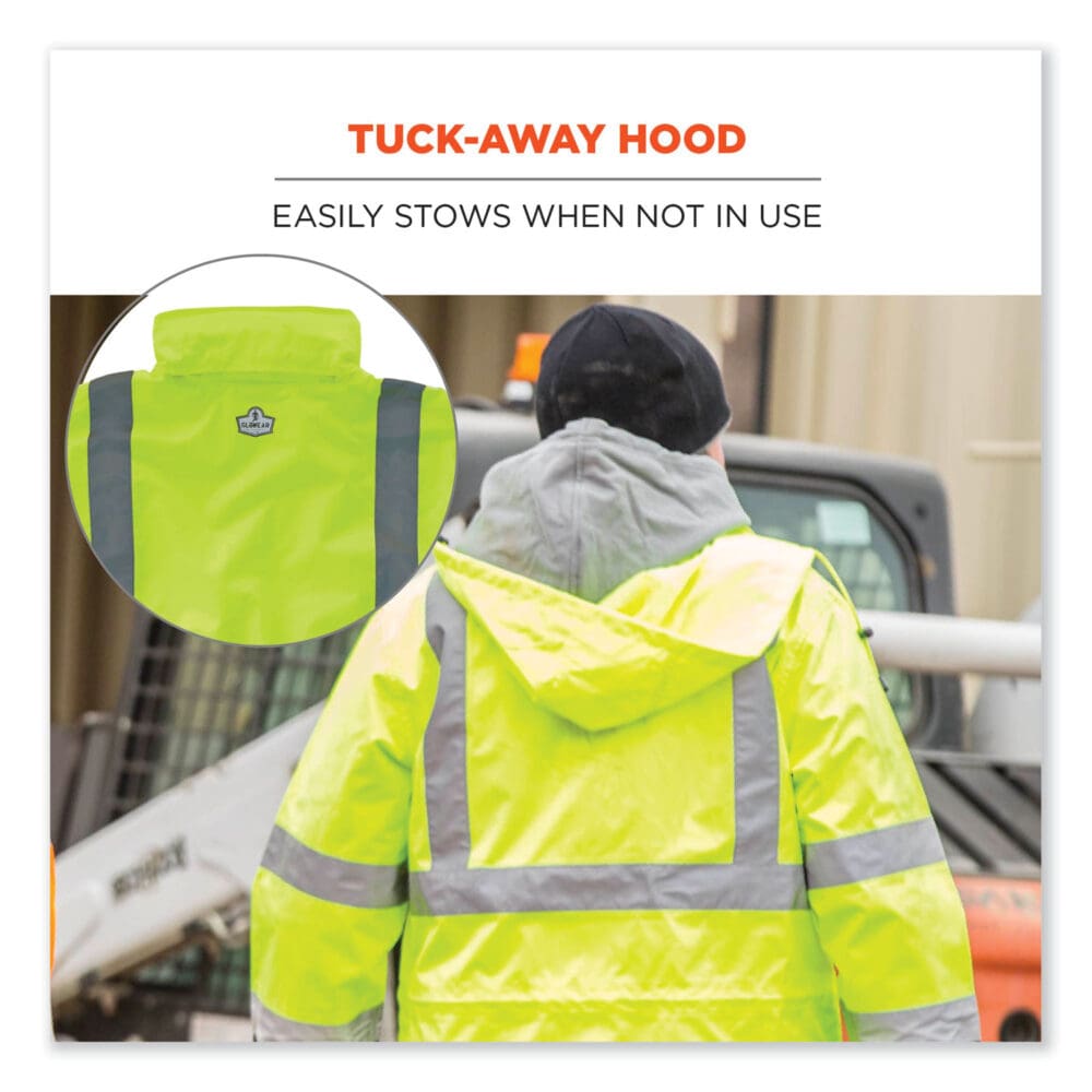 GloWear 8366 Class 3 Lightweight Hi-Vis Rain Jacket, Polyester, Small, Lime, Ships in 1-3 Business Days - Image 4