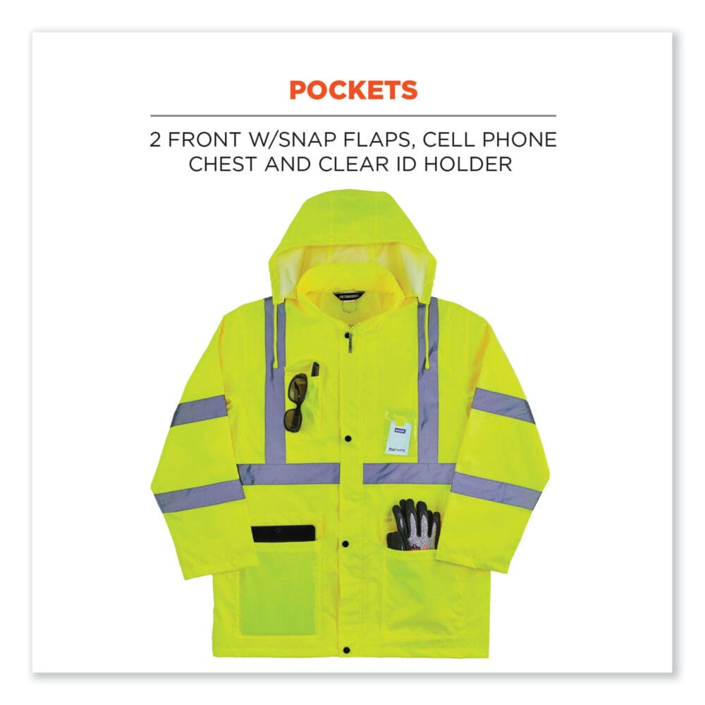GloWear 8366 Class 3 Lightweight Hi-Vis Rain Jacket, Polyester, Small, Lime, Ships in 1-3 Business Days - Image 5