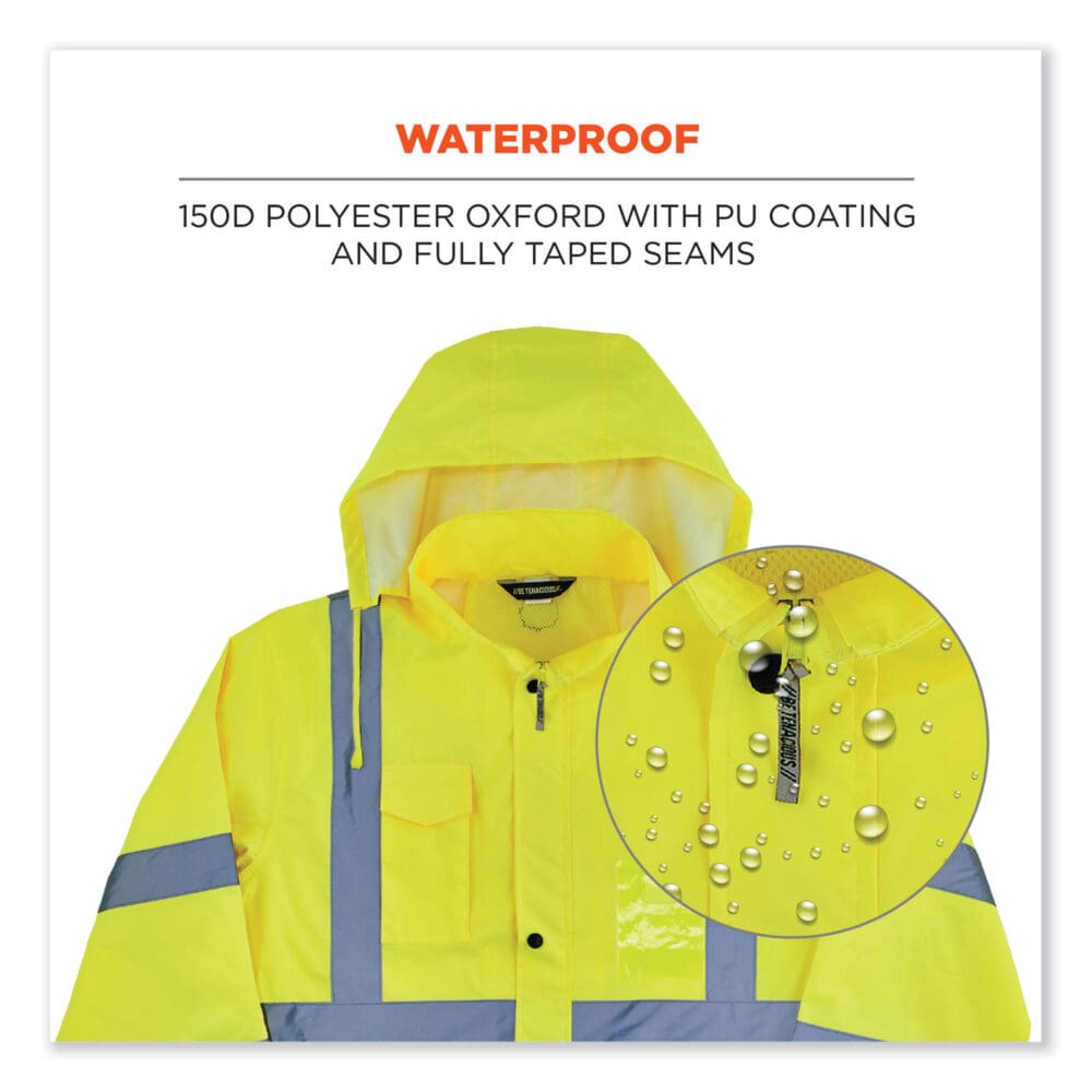 GloWear 8366 Class 3 Lightweight Hi-Vis Rain Jacket, Polyester, Medium, Lime, Ships in 1-3 Business Days - Image 2