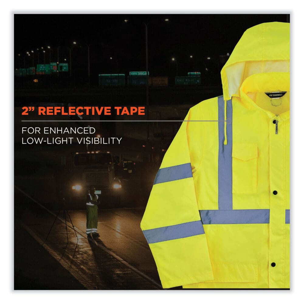 GloWear 8366 Class 3 Lightweight Hi-Vis Rain Jacket, Polyester, Medium, Lime, Ships in 1-3 Business Days - Image 6