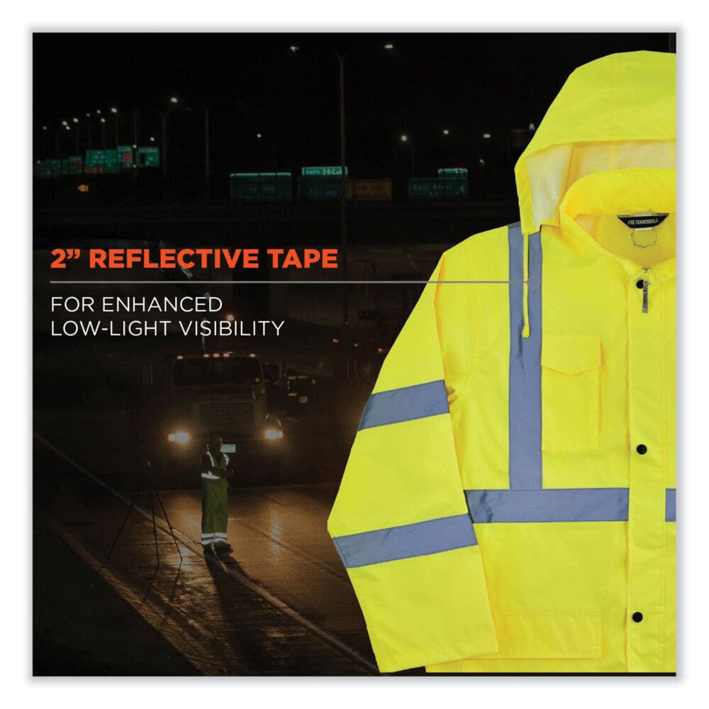 GloWear 8366 Class 3 Lightweight Hi-Vis Rain Jacket, Polyester, 2X-Large, Lime, Ships in 1-3 Business Days - Image 7