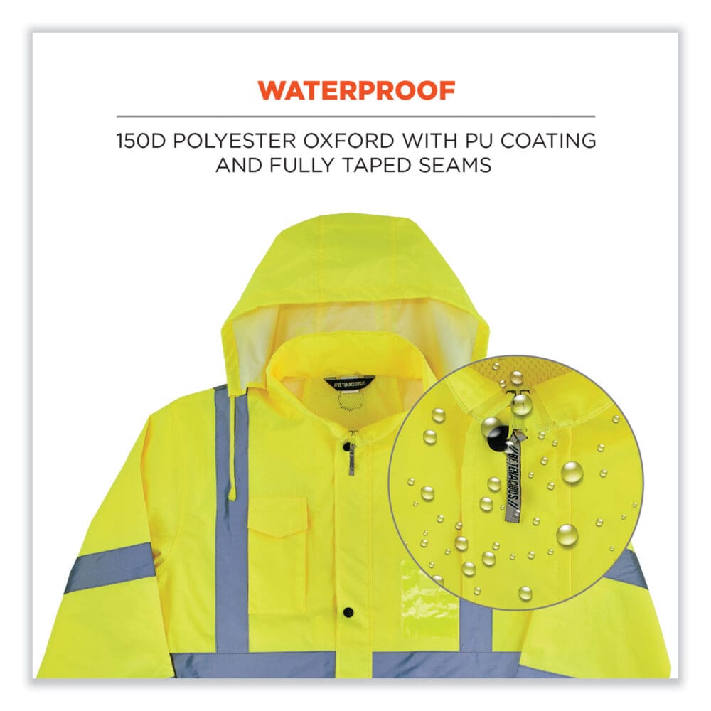 GloWear 8366 Class 3 Lightweight Hi-Vis Rain Jacket, Polyester, 3X-Large, Lime, Ships in 1-3 Business Days - Image 2