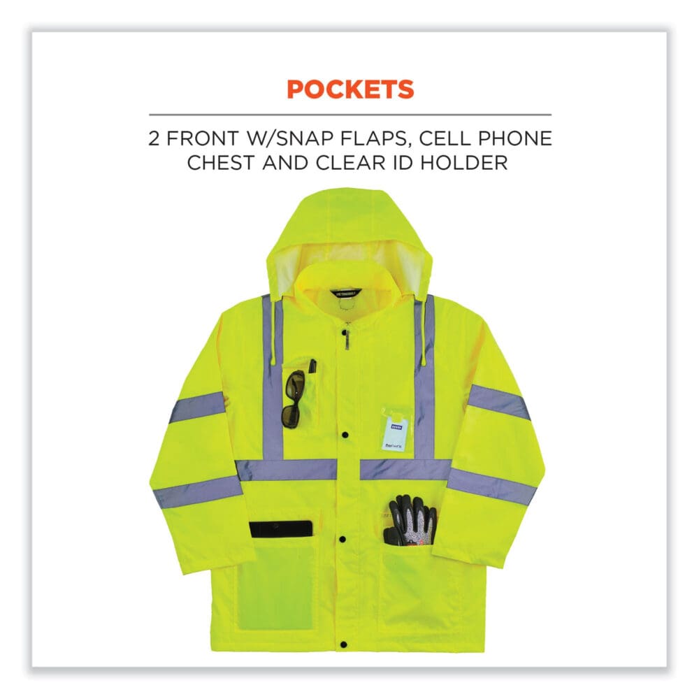 GloWear 8366 Class 3 Lightweight Hi-Vis Rain Jacket, Polyester, 3X-Large, Lime, Ships in 1-3 Business Days - Image 5