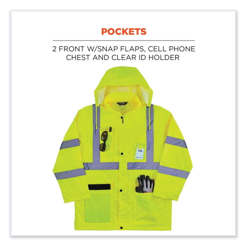 GloWear 8366 Class 3 Lightweight Hi-Vis Rain Jacket, Polyester, 5X-Large, Lime, Ships in 1-3 Business Days - Image 5