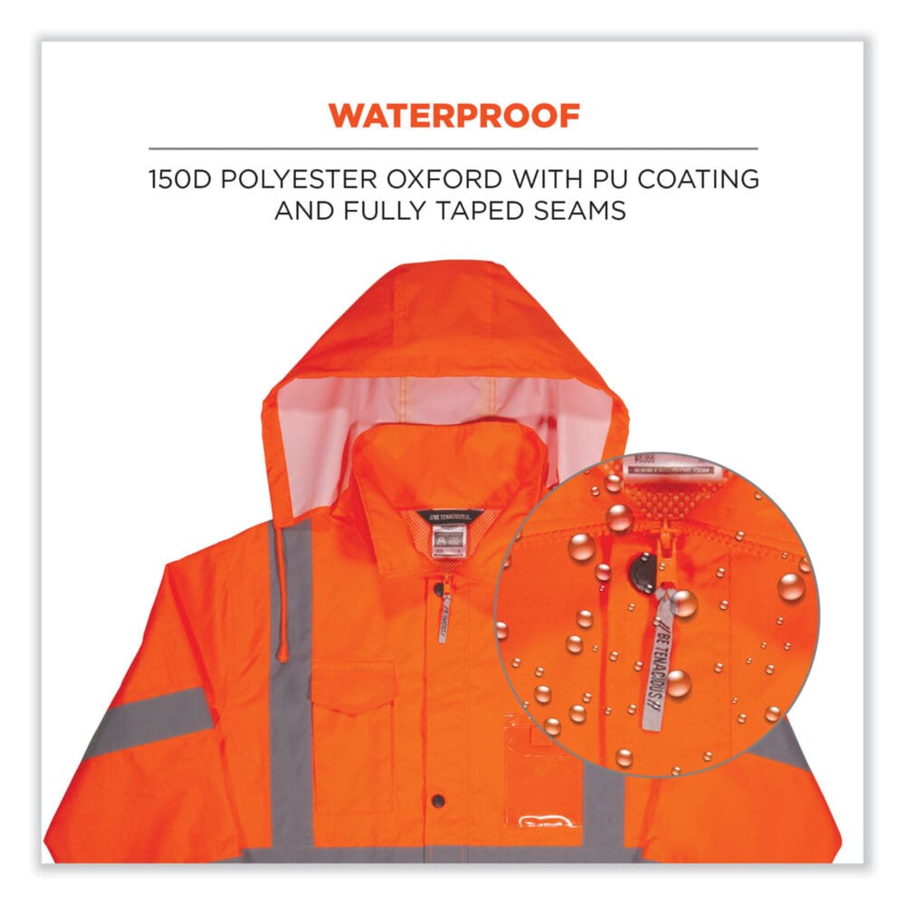 GloWear 8366 Class 3 Lightweight Hi-Vis Rain Jacket, Polyester, 5X-Large, Orange, Ships in 1-3 Business Days - Image 2
