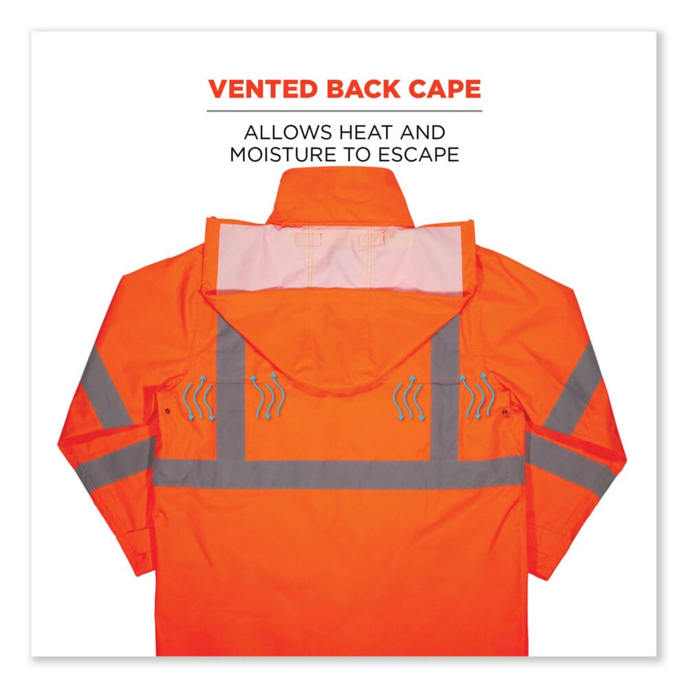 GloWear 8366 Class 3 Lightweight Hi-Vis Rain Jacket, Polyester, 5X-Large, Orange, Ships in 1-3 Business Days - Image 3